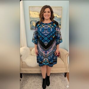 BeBop Blue and Black Geometric Mini Dress Sz XL